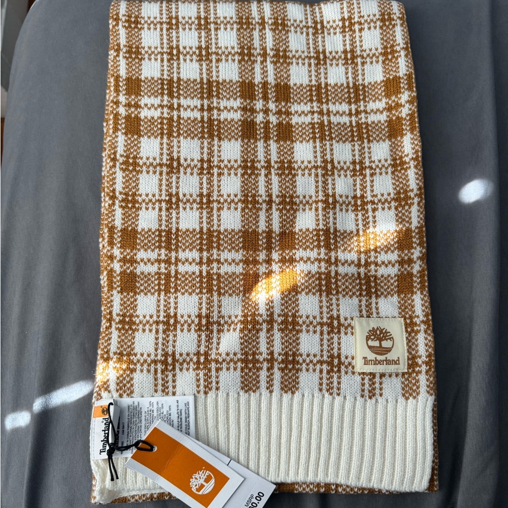 Timberland Tan and White Plaid Scarf